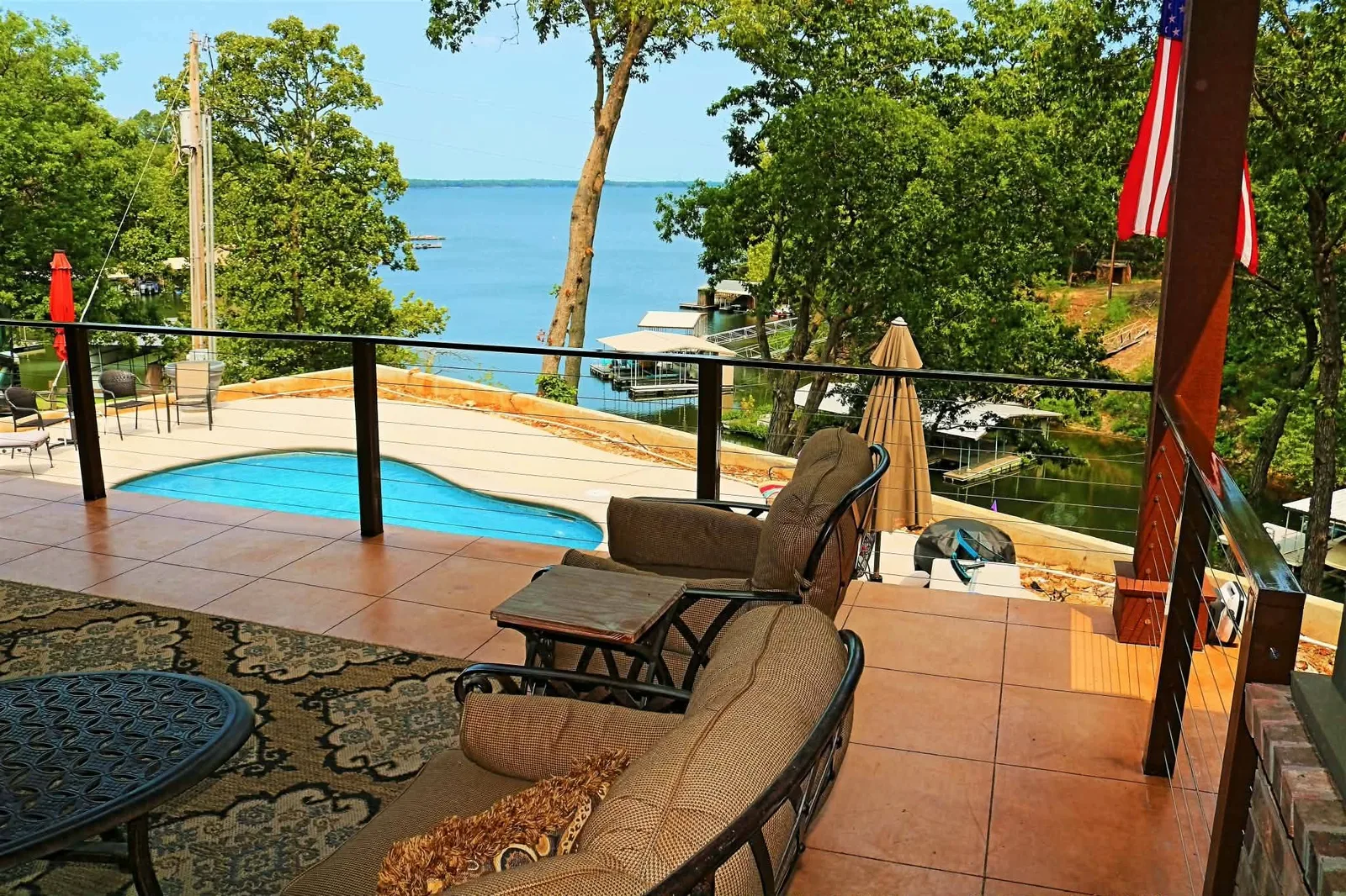 Custom metal railing overlooking a lake
